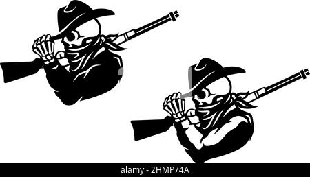 Skeleton in Cowboy Costume Holding a Rifle on his Shoulder Stock Vector