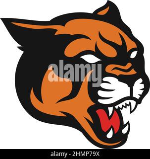 Head of Roaring Aggressive Cougar Mountain Lion Vector Design Stock Vector