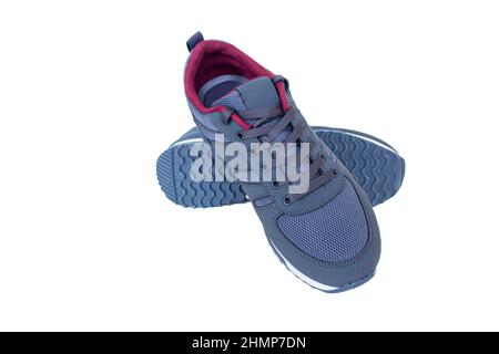 Pair of sneakers, closeup photo of sneakers isolated on white background. Stock Photo