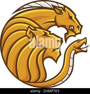 Head of Chimera Round Logo Design Stock Vector