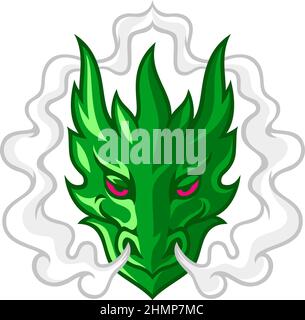 The Green Dragon with Stoned Eyes Breathing Smoke Stock Vector