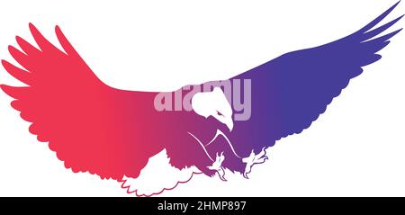 Silhouette of White Bald Eagle Attacking the Prey Stock Vector