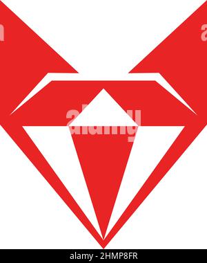 Simple Abstract Design of Red Fox Head with Diamond Shape Stock Vector