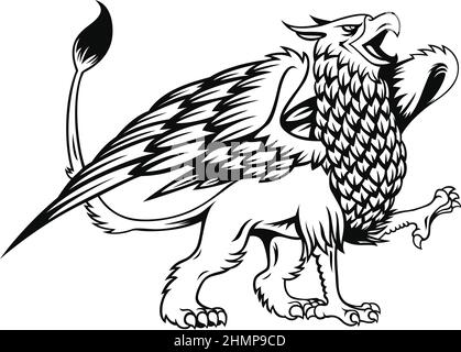 Griffin with retro style. Mythology creature with eagle head and lion body and eagle wings Stock Vector