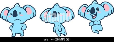 Set of Emoticons of Cute Koala Character Design Stock Vector