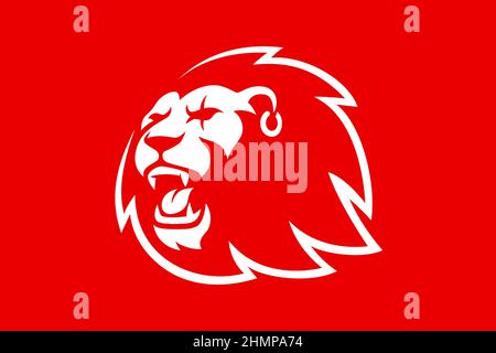 Simple Flat Design of Lion Roaring Wearing Earring with Scar of left Eye Stock Vector