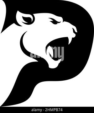 Letter P with Negative Space Shaped As A Aggressive Panther Stock Vector