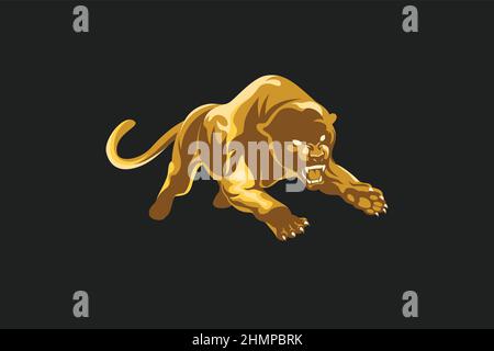 Aggressive Golden Panther attacking the prey Stock Vector