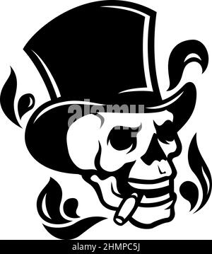 The skull wearing a top hat smoking a cigar Stock Vector