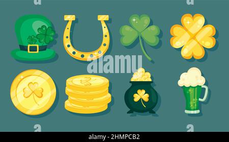 st patricks day icon collection design Stock Vector