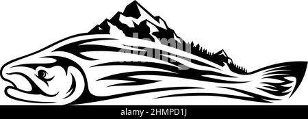 Salmon Fish with its Fin Shaped As Mountain Stock Vector