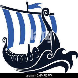 Viking Long boat surfing the Wave Stock Vector