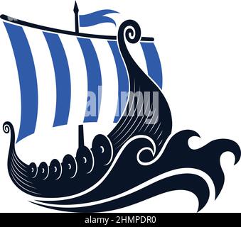 Viking Long boat surfing the Wave Stock Vector