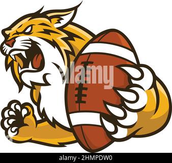 A aggressive wildcat holding a football in its claws Sport Mascot Design Stock Vector