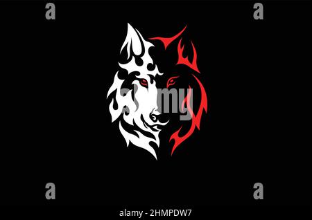 Tribal Tattoo of Wolf Vector Half White Half Shadow Stock Vector