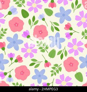 Artistic trendy vector seamless floral ditsy pattern design. Modern stylish repeating blooming flower and foliage texture background for textile Stock Vector