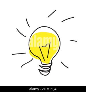 Hand drawn vector light bulb icon with concept of idea. Doodle simple hand drawn sign. Vector illustration isolated on white Stock Vector
