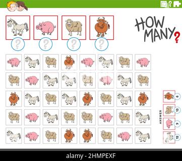 counting farm animals educational task for kids coloring book page ...