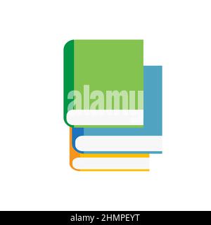 Stack of multi colored books. Simple cartoon icon on white. Illustration for education, reading, learning design Stock Vector