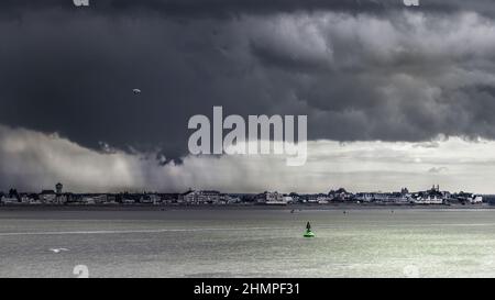 Orage et nuages menaçants dans la baie de Somme et au Hourdel, Stock Photo