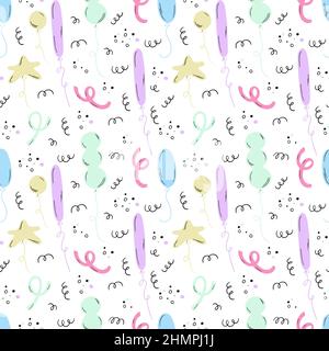 Doodle style balloon seamless pattern. Kid illustration. Stock Vector