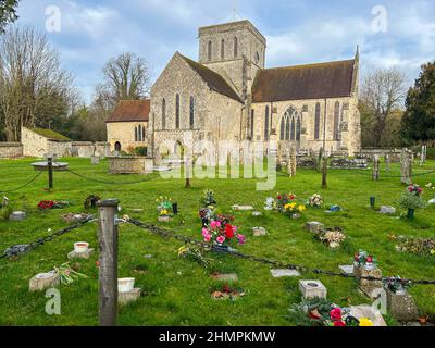 The Church of St Mary and St Melor is the parish church of the town of Amesbury, Wiltshire, UK. The town of Amesbury is home to the neolithic settleme Stock Photo