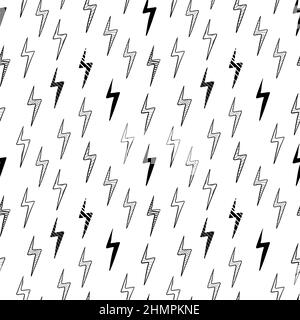 Hand drawn vector doodle electric lightning bolt symbol seamless pattern. Stock Vector