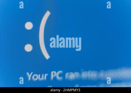 Blue screen error on computer screen Stock Photo