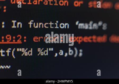 Error code on a screen. Programming language. Stock Photo