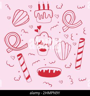 Bakery set with cake, ice cream, donuts and madeleine cookies. Stock Vector