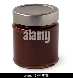 Barbecue sauce in a jar isolated on white. Stock Photo
