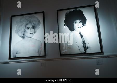 Madrid, Spain. 11th Feb, 2022. View of the paintings at the wall at Palacio de Santa Bárbara, during the exhibition.The exhibition by Next Exhibition Company, takes a historical and professional tour of the artist Andy Warhol, a journey through America in the 50s, 60s and 70s. With the participation of Art Motors and the support of the Italian Chamber of Commerce, the exhibition will be open to the public from February 12 to June 5. (Photo by Atilano garcia/SOPA Images/Sipa USA) Credit: Sipa USA/Alamy Live News Stock Photo