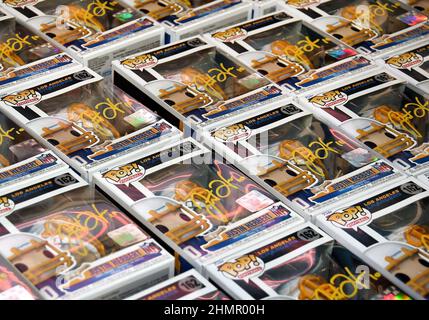 Los Angeles, USA. 11th Feb, 2022. Los Angeles Chargers Quarterback Justin Herbert Signed FUNKO POPS at the FUNKO Hollywood in Hollywood, CA on Friday, ?February 11, 2022. (Photo By Sthanlee B. Mirador/Sipa USA) Credit: Sipa USA/Alamy Live News Stock Photo