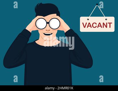 businessman manager with binoculars, join us vacancy open recruitment and hiring concept, hr team vector illustration Stock Vector