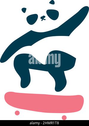 minimalim illustration of Panda jumping on skateboard Stock Vector