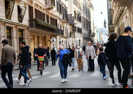 Rome, Italy. 11th Feb, 2022. People walk on a street in Rome, Italy, on Feb. 11, 2022. Credit: Jin Mamengni/Xinhua/Alamy Live News Stock Photo
