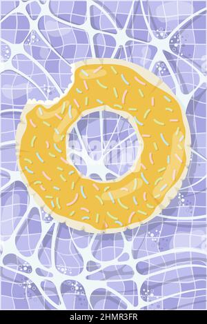Inflatable mattress in the shape of a donut in the pool, pool party, beach vacation, hotel vacation with inflatable toys Stock Vector