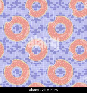 Seamless pattern with doughnut shaped inflatable mattresses for pool party, fabric background and banner Stock Vector