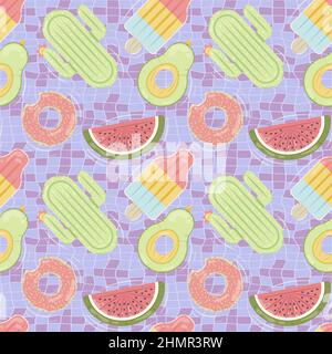 Seamless pattern with inflatable mattresses in various shapes for pool party, fabric background and banner Stock Vector