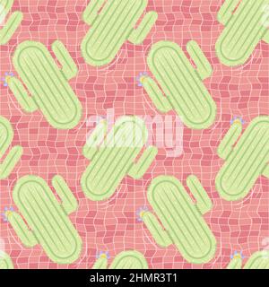 Seamless pattern with cactus shaped inflatable mattresses for pool party, fabric background and banner Stock Vector