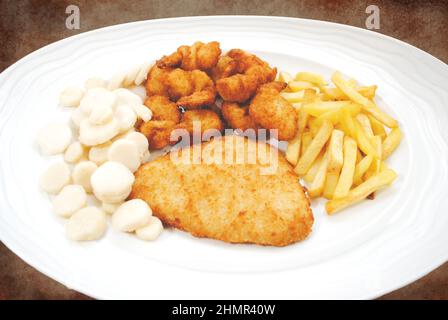 A Large Fisherman's Platter Dish Over a Dark Background Stock Photo