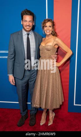 New York, NY - February 10, 2022: Bart Johnson, Robyn Lively attend the opening night of 'The Music Man' on Broadway at Winter Garden Theatre Stock Photo