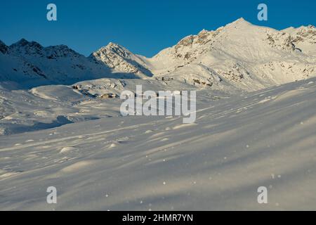 The Independence Mine State Historical Park Visitor Center during winter in Hatcher Pass, Alaska. Stock Photo