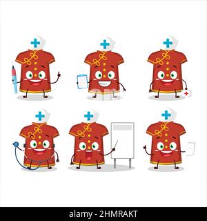 Doctor profession emoticon with red clothing kids chinese woman cartoon character. Vector illustration Stock Vector