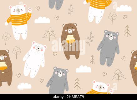 Seamless pattern with bears Stock Vector