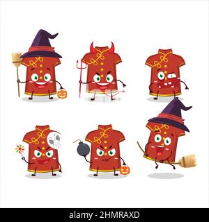 Halloween expression emoticons with cartoon character of red clothing kids chinese woman. Vector illustration Stock Vector