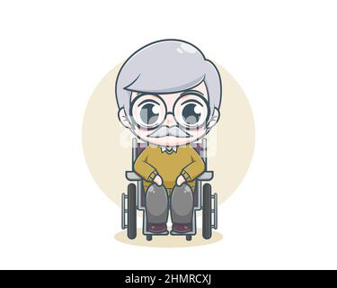 Old people sitting on the wheelchair cartoon illustration Stock Vector