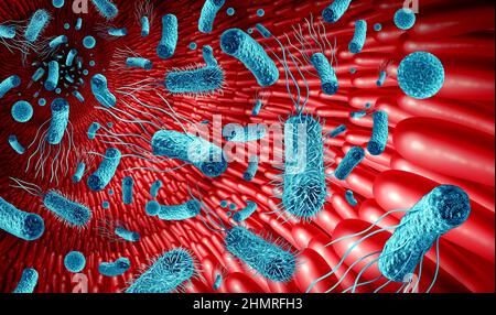 Microbiome in the gut concept as bacteria flora inside an intestine as a digestion symbol inside the intestinal tract. Stock Photo