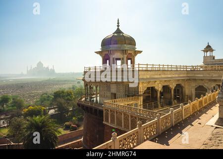 Taj Mahal view over Agra Fort in agra, india Stock Photo