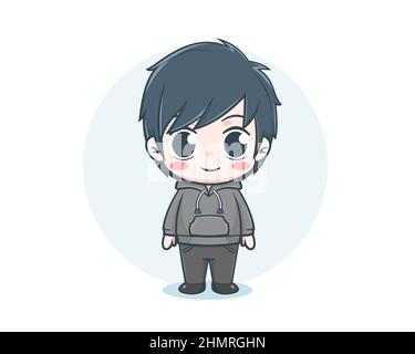 Cute boy wearing hoodie cartoon illustration Stock Vector Image & Art -  Alamy